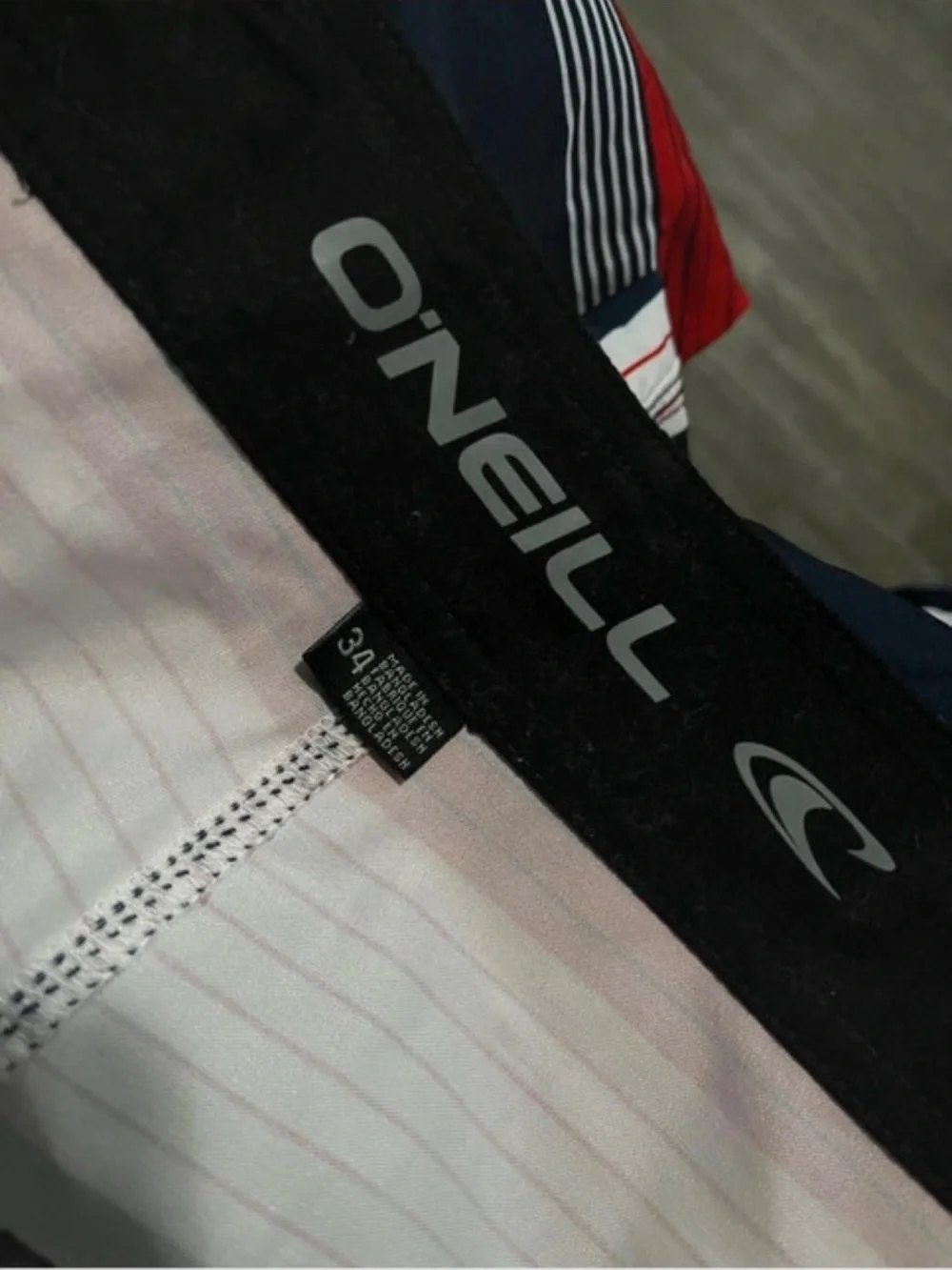 O'Neill Red, Navy & White Striped Board Shorts